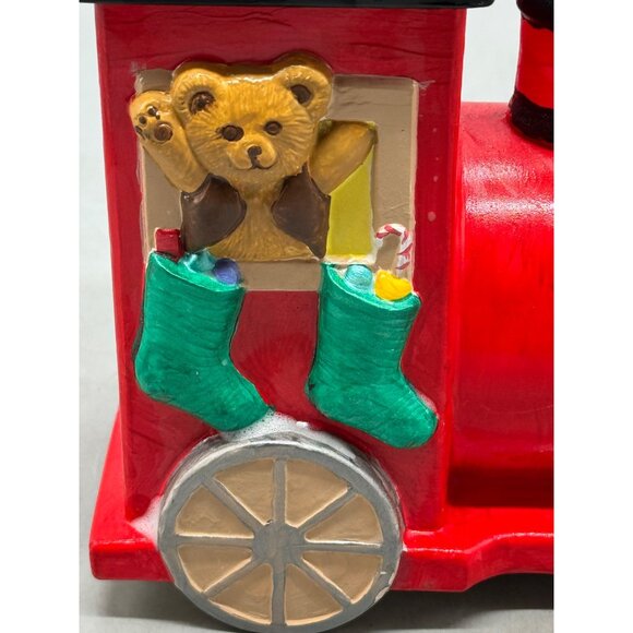 Hand-Painted Christmas decor figurine Train ceramic bear stocking red gold READ - Picture 2 of 12